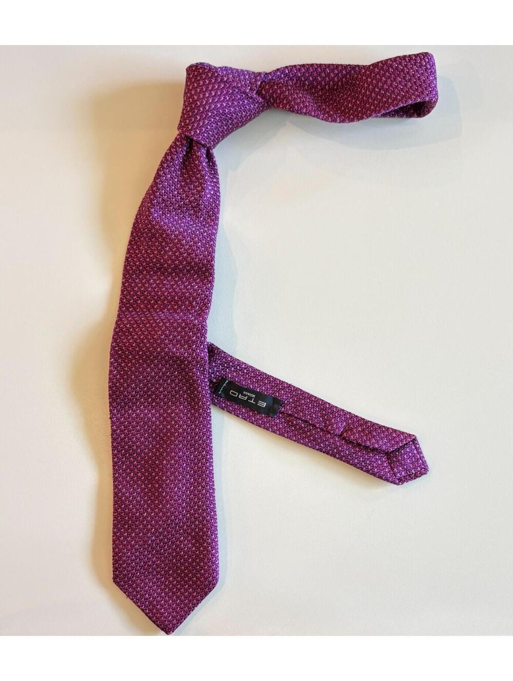 Etro Milano Silk Tie Purple Textured Woven Made in Italy
